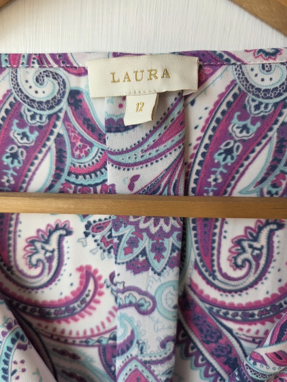 Laura Paisley Print Tie Front Blouse Purple Teal Womens Size 12 - Picture 5 of 10